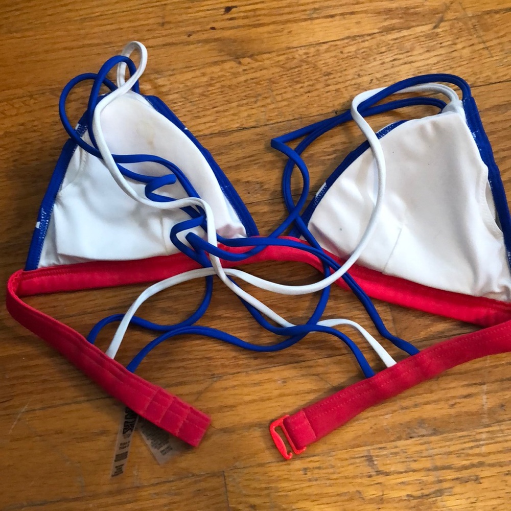 Pink, American flag bathing suit top